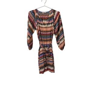 Tucker Geometric Print Buttondown Balloon Silk Sleeve Shirt Dress P/XS